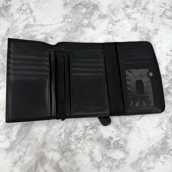 FOSSIL Black Genuine Leather Embossed Logo Trifold Wallet - Picture 8 of 15